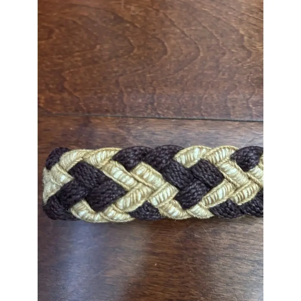 Vintage Braided Fiber and Leather Woven Belt in Brown and Tan with Metal Buckle
